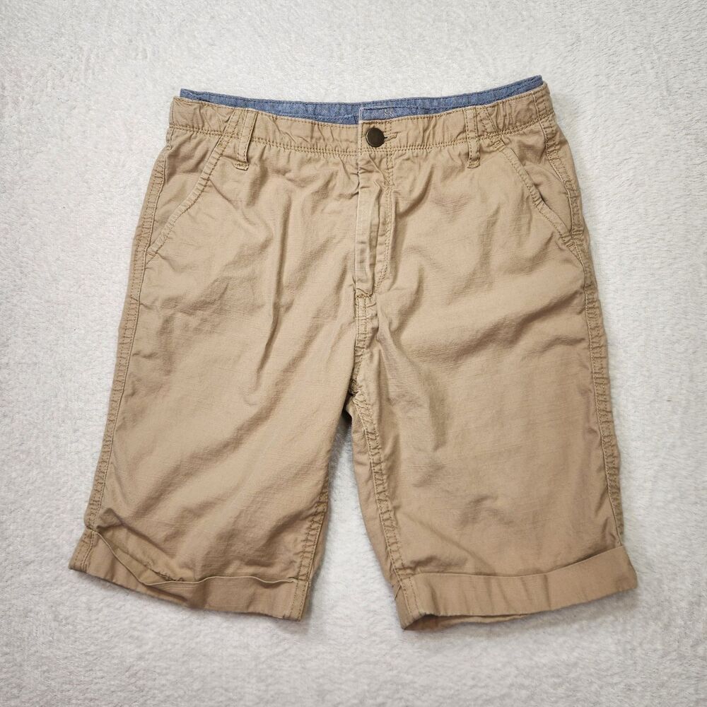 Joe Fresh Boys Khaki Shorts Size 14 Cotton Twill Adjustable Waist 9" Inseam